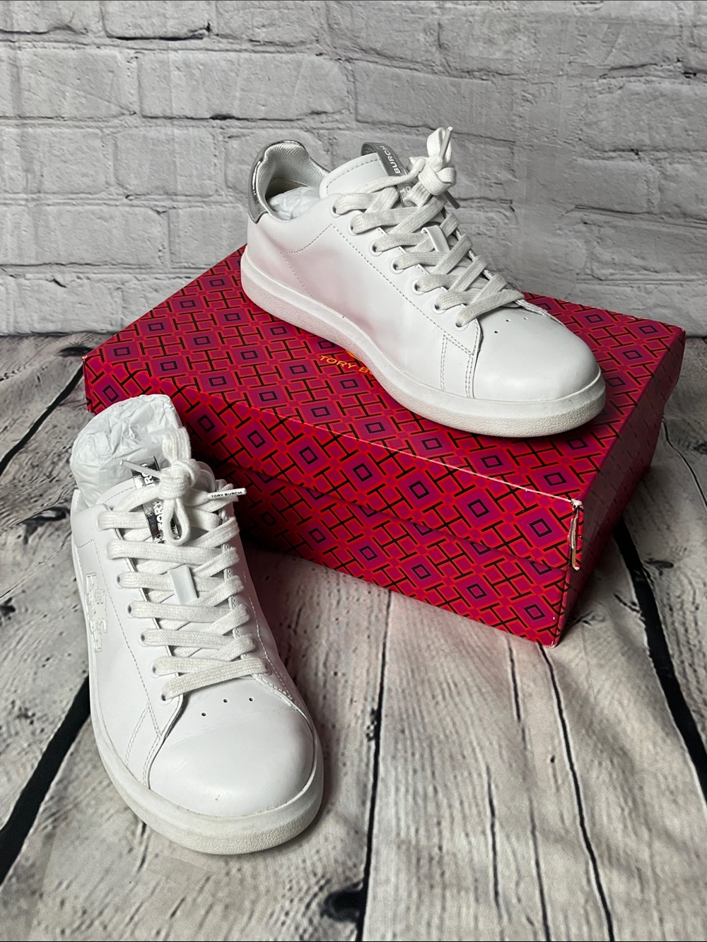 Tory Burch White Sneakers with Silver Heel Tab